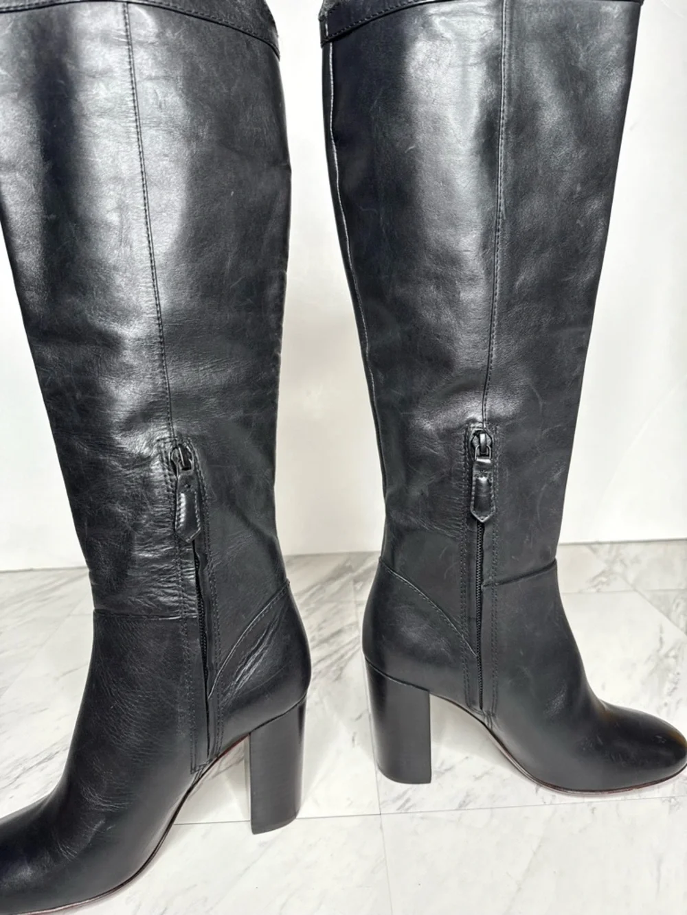 Tory Burch Black Leather Over The Knee Heeled Boot 5 1/2 M